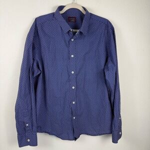 UNTUCKit Mens XL Blue Geometric Micro Print Cotton Button Down Shirt Long Sleeve